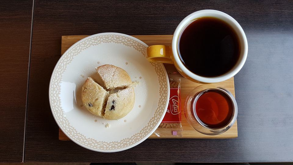 scone served with coffee and honey