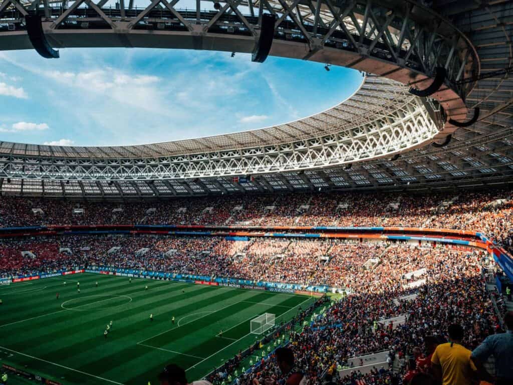 sports stadium with blue sky