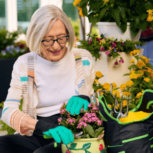 Senior lady gardening on the patio